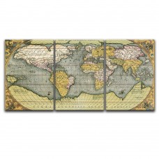 wall26 - 3 Piece Canvas Wall Art - Antique Brass Compass over Old Map - Modern Home Decor Stretched and Framed Ready to Hang - 16"x24"x3 Panels   